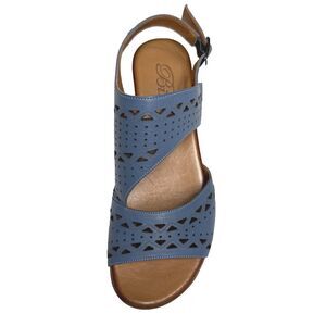 Biza Sandal 37 Leather Laser Cut Ladies US 6-6.5 Teal Cushioned Sole NWT